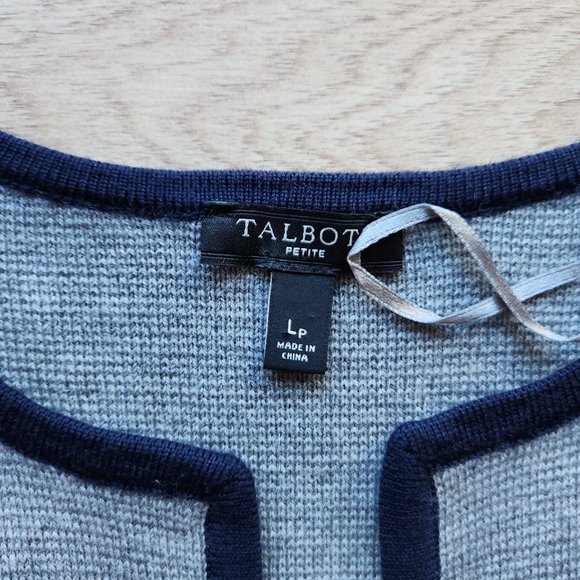 EUC Talbots Merino Wool Blend Open Long-Cardigan Sweater Color Block Grey Blue - Picture 9 of 10